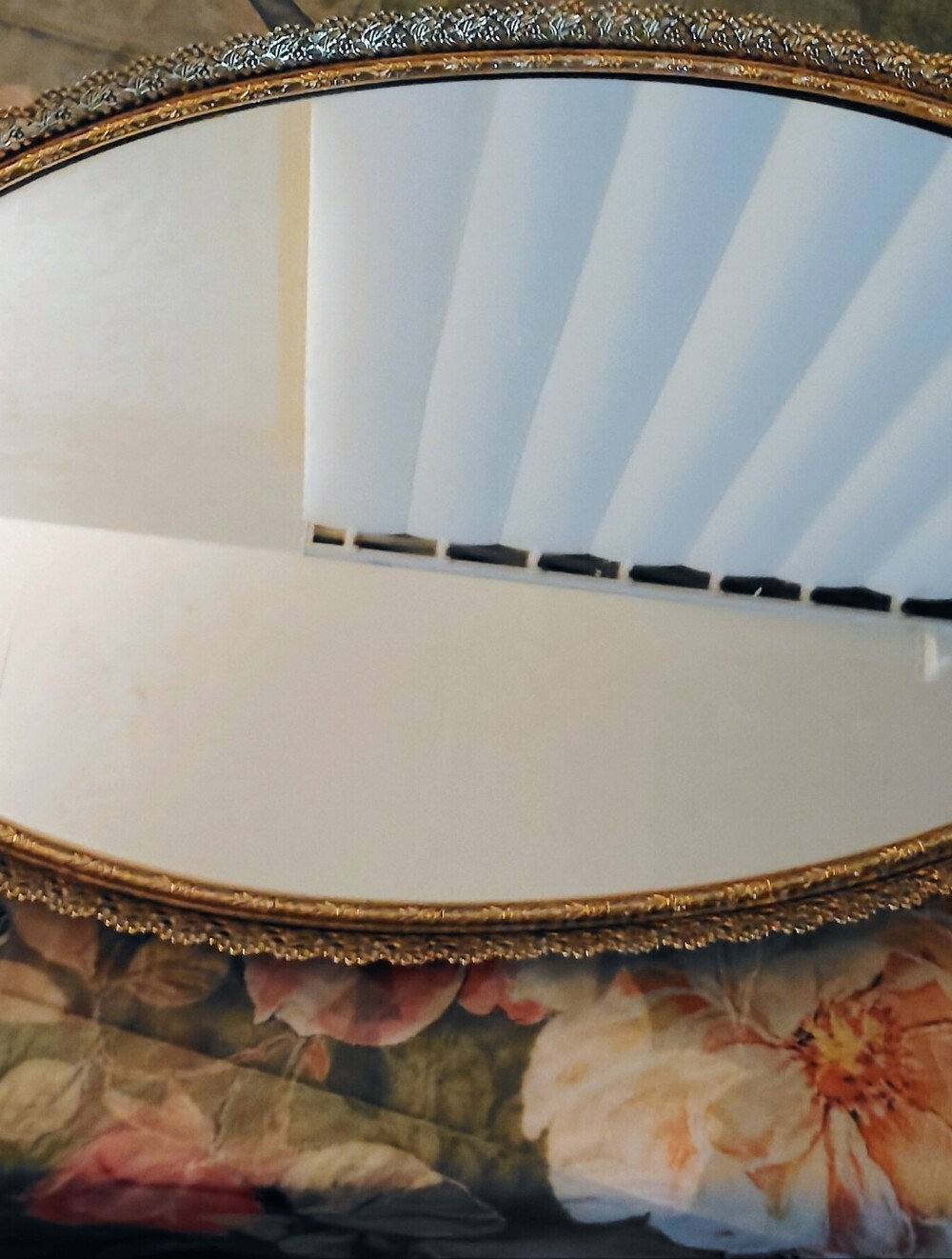 Vtg Matson 24k Gold Plated Vanity Mirrored Tray 17"X 11" Floral & Can Hang
